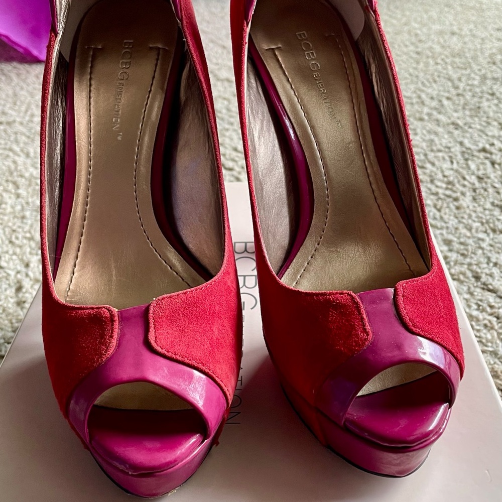 BCBG Fuchsia and Magenta Peep Toe Heels